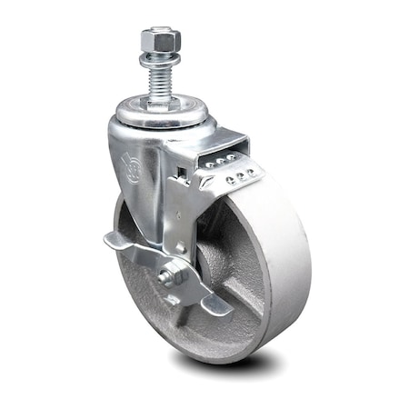 Service Caster 5 Inch Semi Steel Wheel Swivel 1/2 Inch Threaded Stem Caster with Brake SCC SCC-TS20S514-SSS-TLB-121315